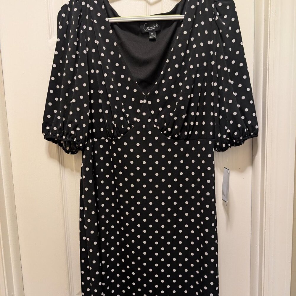 NWT V-Neck Black with white polka dot dress